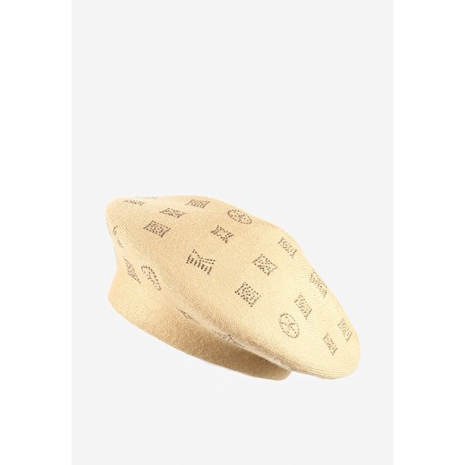 Ciemnobeżowa Czapka Beret w Cyrkonie Nanto ze sklepu born2be.pl w kategorii Berety damskie - zdjęcie 180022859