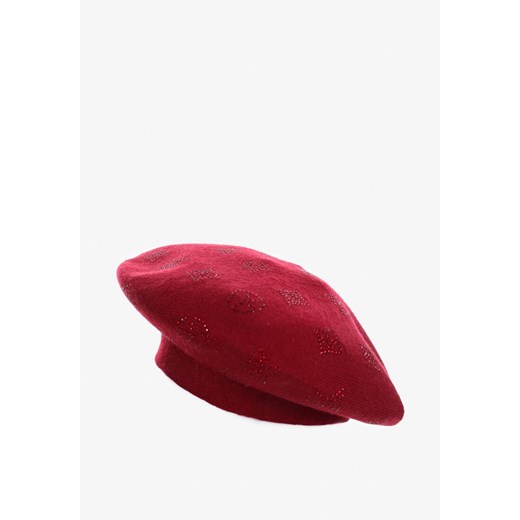 Bordowa Czapka Beret w Cyrkonie Nanto ze sklepu born2be.pl w kategorii Berety damskie - zdjęcie 180022865