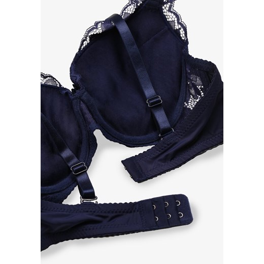 Granatowo-Beżowy Biustonosz Push-Up z kokardkami i Koronką Florapisa 80B promocja born2be.pl