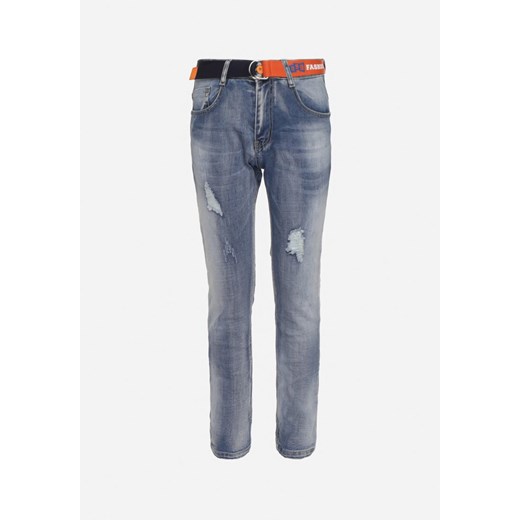 Niebieskie Skinny Jeansy z Przetarciami i Dziurami oraz Paskiem Eunima ze sklepu born2be.pl w kategorii Spodnie dziewczęce - zdjęcie 180048468