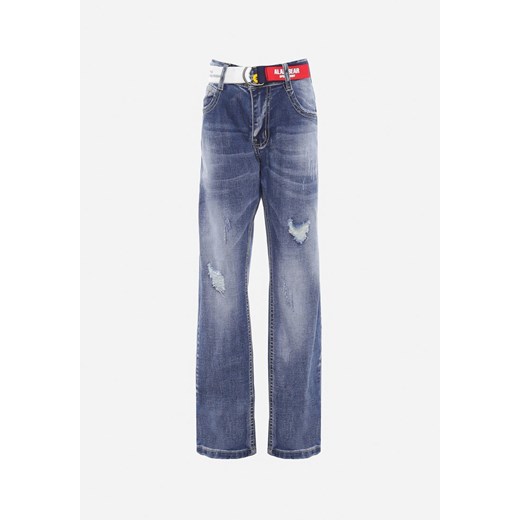 Niebieskie Jeansy Bawełniane o Fasonie Skinny z Przetarciami z Paskiem Freiatte ze sklepu born2be.pl w kategorii Spodnie dziewczęce - zdjęcie 180048609