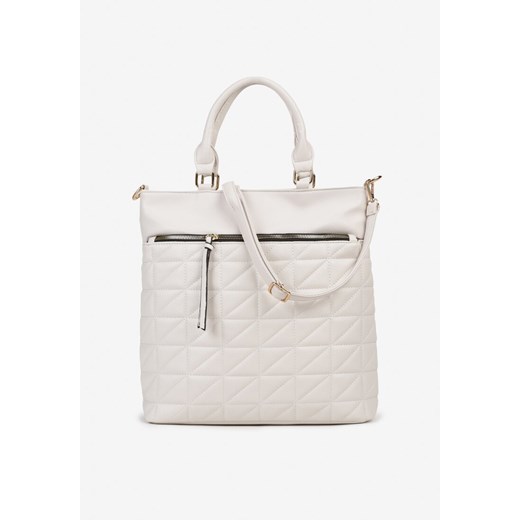 Jasnobeżowa Duża Pikowana Torebka z Dwoma Rączkami i Dodatkowym Regulowanym Paskiem Abidara ze sklepu born2be.pl w kategorii Torby Shopper bag - zdjęcie 180056006