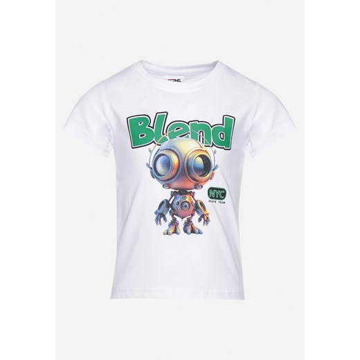 Biała Koszulka T-shirt z Elastycznej Bawełny z Zabawnym Nadrukiem Varnalia ze sklepu born2be.pl w kategorii T-shirty chłopięce - zdjęcie 180066098