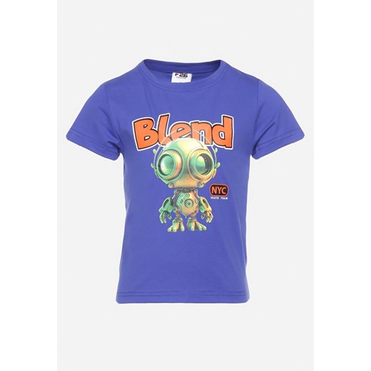 Granatowa Koszulka z Bawełny z Krótkim Rękawem Ozdobiona Aplikacją Lumubia ze sklepu born2be.pl w kategorii T-shirty chłopięce - zdjęcie 180067037
