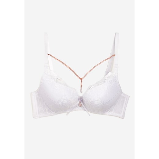 Biały Biustonosz Push Up z Łańcuszkiem Imitującym Naszyjnik Amarainna 90C okazja born2be.pl