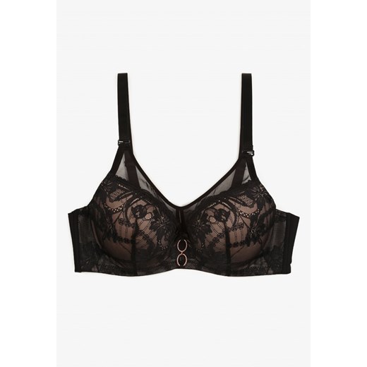 Czarno-Beżowy Koronkowy Biustonosz z Usztywnianymi Miseczkami i Odpinanymi 100D promocyjna cena born2be.pl