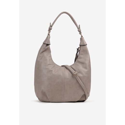 Szara Torebka na Ramię Typu Hobo Ozdobiona Frędzlami Evandelle ze sklepu born2be.pl w kategorii Torby Shopper bag - zdjęcie 180096646