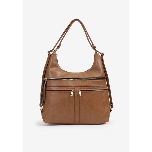Jasnobrązowa Duża Torebka na Ramię z Ozdobnymi Kieszeniami i Frędzlami Nevare ze sklepu born2be.pl w kategorii Torby Shopper bag - zdjęcie 180096649