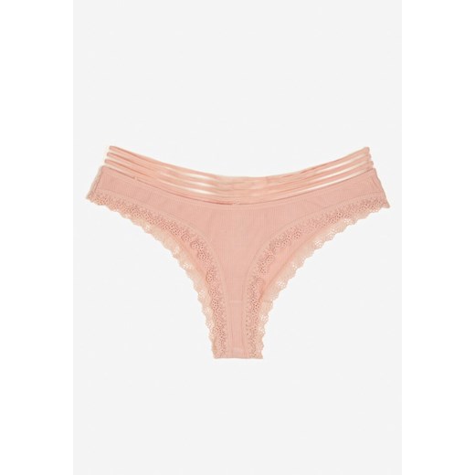 Różowe Majtki Stringi z Bawełny z Ozdobną Gumką i Koronką Torstia L/XL promocja born2be.pl