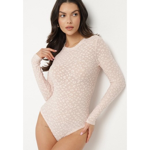 Różowe Dopasowane Body z Wiskozą w Panterkowy Wzór Meliona ze sklepu born2be.pl w kategorii Body damskie - zdjęcie 180126007