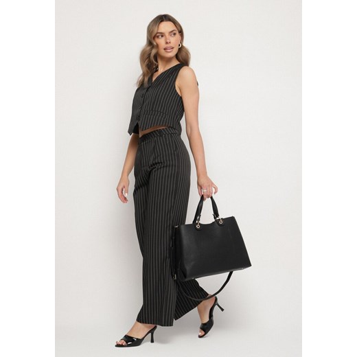 Czarna Torebka w Stylu Shopperki z Metaliczną Aplikacją Ilinera ze sklepu born2be.pl w kategorii Torby Shopper bag - zdjęcie 180130017