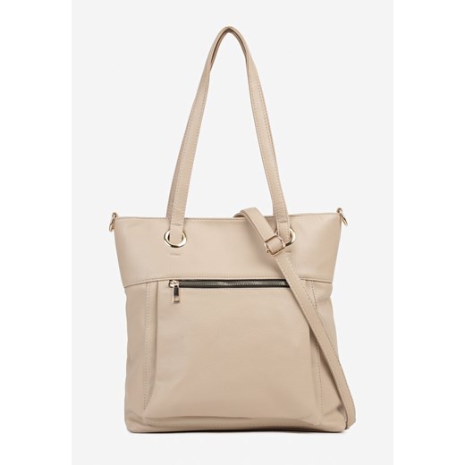 Ciemnobeżowa Torebka w Stylu Shopperki z Kieszonką z Przodu Nanirela ze sklepu born2be.pl w kategorii Torby Shopper bag - zdjęcie 180131068