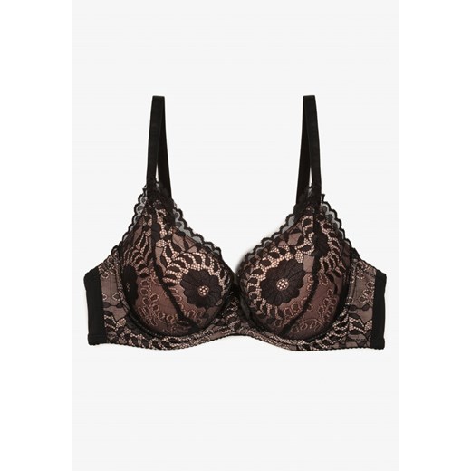 Czarno-Beżowy Biustonosz Typu Full Cup z Ozdobną Koronką Lanithiel 80C born2be.pl wyprzedaż
