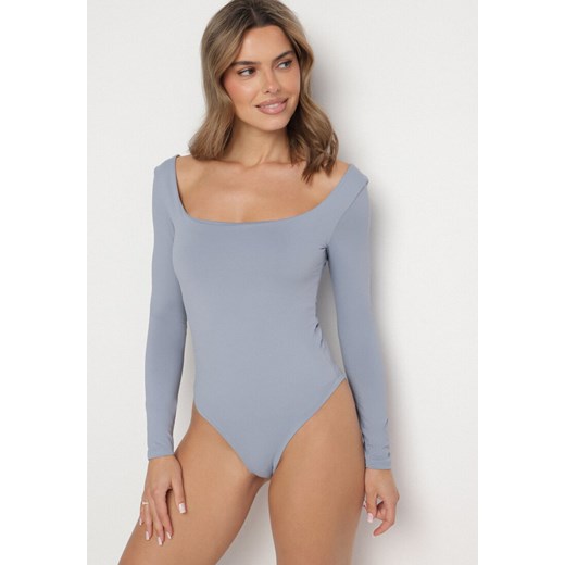 Niebieskie Dopasowane Body z Długim Rękawem i Kwadratowym Dekoltem Sesilwen ze sklepu born2be.pl w kategorii Body damskie - zdjęcie 180134836