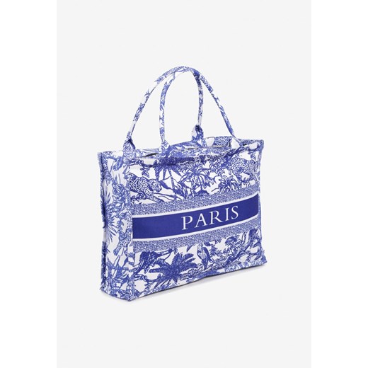 Niebieska Torebka Typu Shopper Ozdobiona Napisem i Tropikalnym Wzorem Alinarema uniwersalny born2be.pl promocja