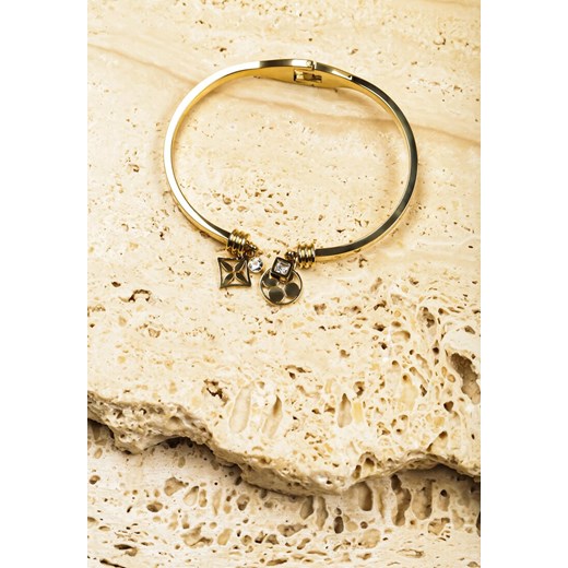 Złota Bransoletka Typu Bangle z Geometrycznymi Ozdobami Lunavess ze sklepu born2be.pl w kategorii Bransoletki - zdjęcie 180154306