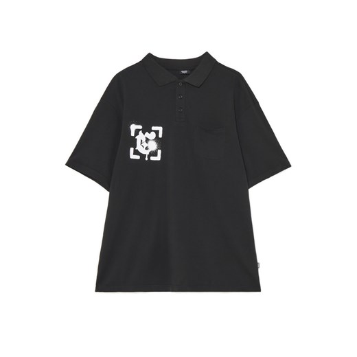 Cropp - Czarna koszulka polo z nadrukiem - czarny ze sklepu Cropp w kategorii T-shirty męskie - zdjęcie 180166505