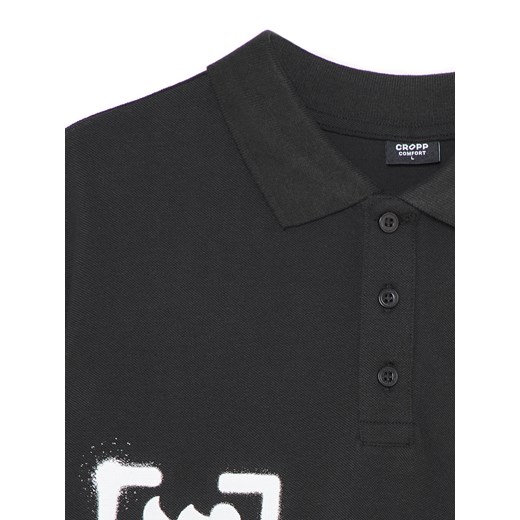 Cropp - Czarna koszulka polo z nadrukiem - czarny Cropp M Cropp