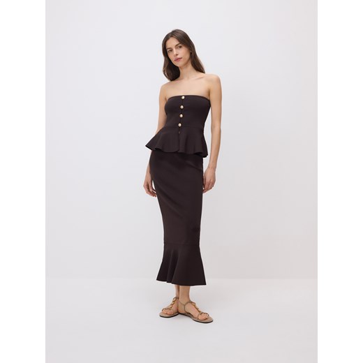 Reserved - Krótki top z baskiną - brązowy Reserved S Reserved