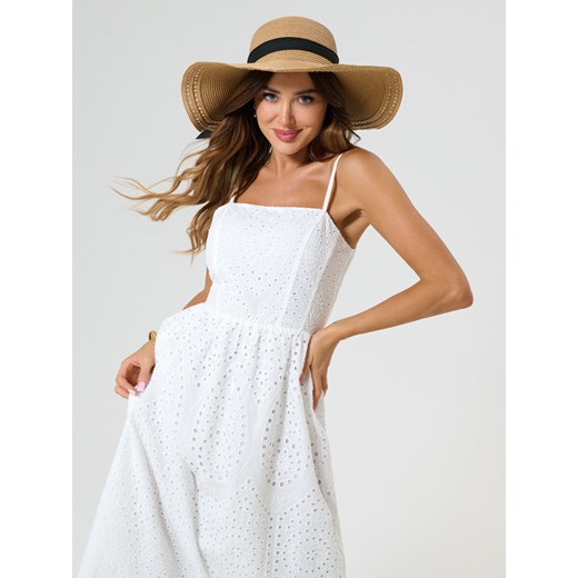 Sinsay sukienka w serek biała z bawełny 