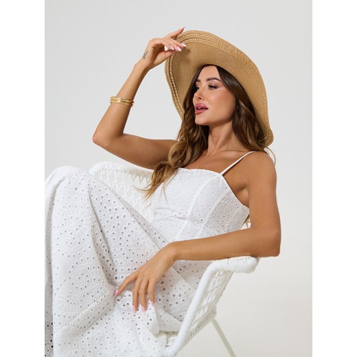 Sukienka biała Sinsay w serek z bawełny 