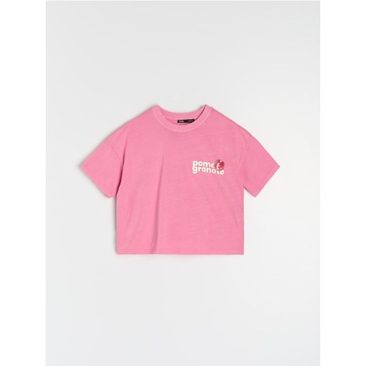 Bluzka damska różowa Sinsay z okrągłym dekoltem z krótkimi rękawami z bawełny na wiosnę 