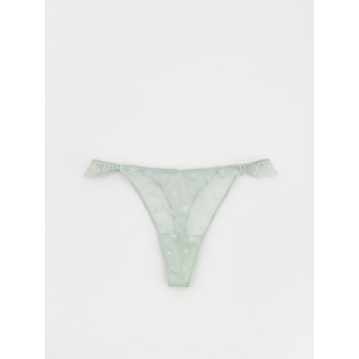 Reserved - Siateczkowe majtki typu stringi - jasnozielony Reserved XS Reserved