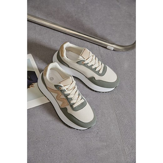 Buty sportowe damskie Sixth Sens sneakersy beżowe z tkaniny wiązane