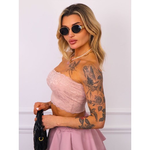 TOP KORONKOWY BANDEAU BEZ RAMIĄCZEK- BRUDNY RÓŻ ze sklepu olika.com.pl w kategorii Bluzki damskie - zdjęcie 180175077