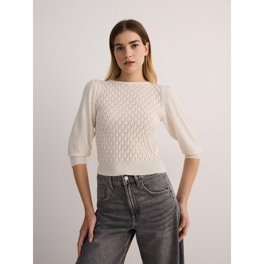 Reserved - Bluzka z dodatkiem wiskozy - kremowy ze sklepu Reserved w kategorii Bluzki damskie - zdjęcie 180175296