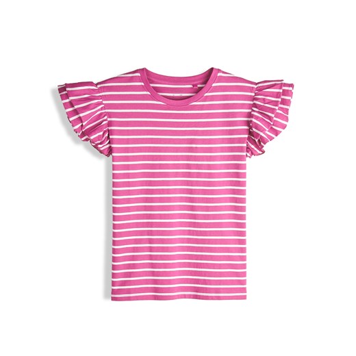 GATE Bawełniany t-shirt w paski z falbankami 3Y ze sklepu gateshop w kategorii Bluzki dziewczęce - zdjęcie 180179655