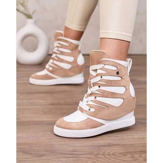 Royalfashion Jasnobrązowe damskie sportowe botki na koturnie Pamstinsa ze sklepu royalfashion.pl w kategorii Buty sportowe damskie - zdjęcie 180185847