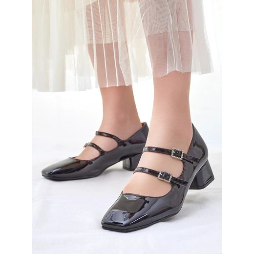 Royalfashion Lakierowane damskie czółenka na słupku z paseczkami Vible ze sklepu royalfashion.pl w kategorii Czółenka - zdjęcie 180187358