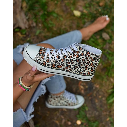 Royalfashion Wysokie beżowe trampki damskie z modnym wzorem Jungle Jive ze sklepu royalfashion.pl w kategorii Trampki damskie - zdjęcie 180190946