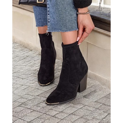 Royalfashion Eko-zamszowe damskie botki na słupku Gris ze sklepu royalfashion.pl w kategorii Botki - zdjęcie 180193567