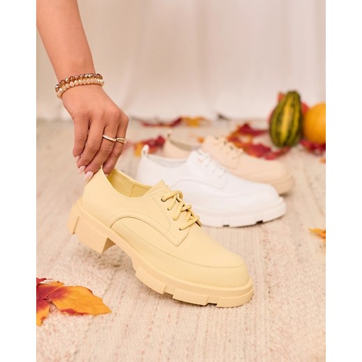 Royalfashion Żółte damskie matowe półbuty na masywnej podeszwie Trendy Chunky Royalfashion.pl 40 royalfashion.pl wyprzedaż