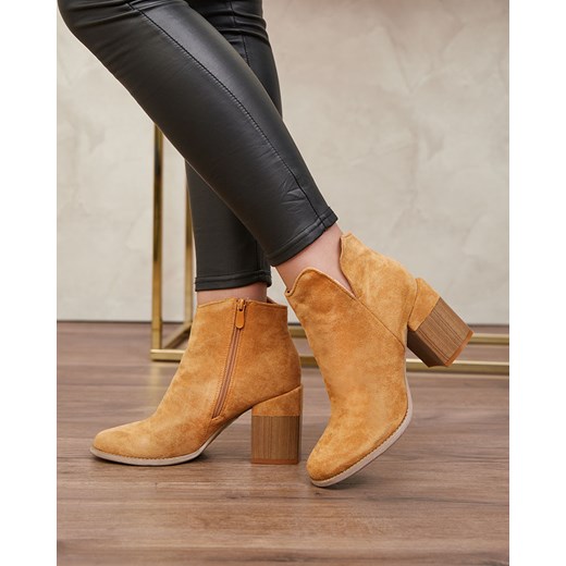 Royalfashion Camelowe damskie botki na słupku Teascir ze sklepu royalfashion.pl w kategorii Botki - zdjęcie 180197035