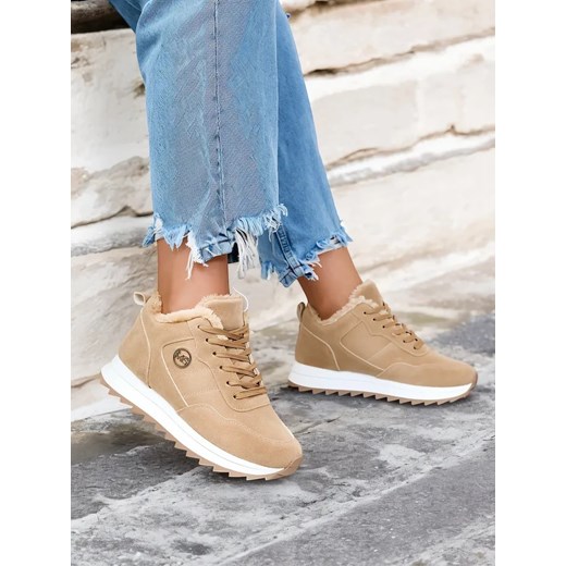 Royalfashion Jasnobrązowe buty sportowe damskie z ociepleniem Lahho ze sklepu royalfashion.pl w kategorii Buty sportowe damskie - zdjęcie 180198647