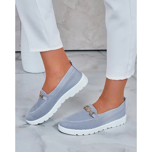 Royalfashion Damskie materiałowe mokasyny ze złotą ozdobą Erticae Royalfashion.pl 37 royalfashion.pl wyprzedaż