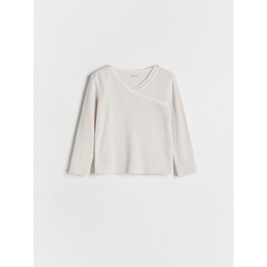 Reserved - Koszulka z koronką - beżowy ze sklepu Reserved w kategorii Bluzki dziewczęce - zdjęcie 180205746