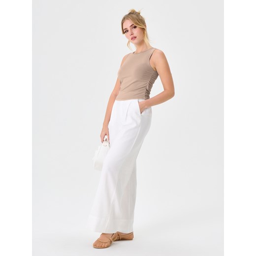 Sinsay - Top z marszczeniami - kremowy Sinsay XS Sinsay