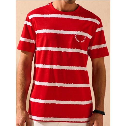 Sinsay - Bawełniana koszulka w paski - czerwony ze sklepu Sinsay w kategorii T-shirty męskie - zdjęcie 180206838