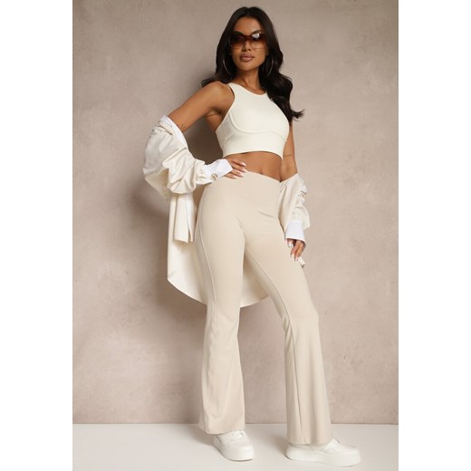Beżowe Spodnie Dzwony Legginsy High Waist Onellin ze sklepu renee.pl w kategorii Spodnie damskie - zdjęcie 180207208