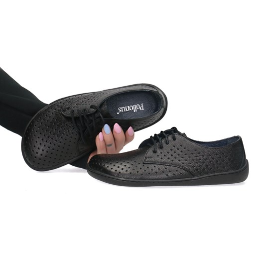 Skórzane półbuty damskie Pollonus Barefoot 5-1288-029 Czarny/Perforacja ze sklepu butyolivier w kategorii Półbuty damskie - zdjęcie 180208258