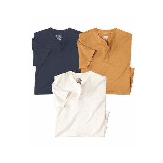 Zestaw 3 koszulek z krótkim rękawem i kołnierzykiem zapinanym na guziki ze sklepu Atlas For Men w kategorii T-shirty męskie - zdjęcie 180208317
