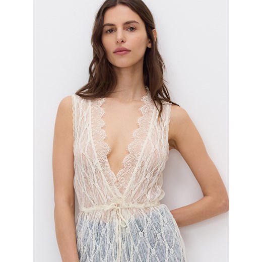 Reserved - Transparentna sukienka midi - kremowy Reserved M Reserved