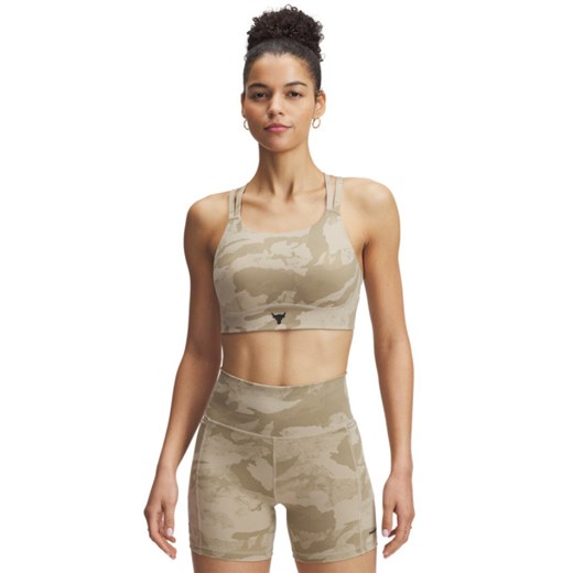 Biustonosz treningowy Under Armour Project Rock Bralette - beżowy ze sklepu Sportstylestory.com w kategorii Biustonosze - zdjęcie 180211429