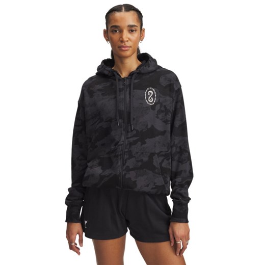 Damska bluza dresowa rozpinana z kapturem Under Armour Project Rock Terry Full Zip - czarna ze sklepu Sportstylestory.com w kategorii Bluzy damskie - zdjęcie 180211439