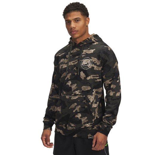 Męska bluza dresowa nierozpinana z kapturem Under Armour Project Rock AOP Terry HD - khaki ze sklepu Sportstylestory.com w kategorii Bluzy męskie - zdjęcie 180211465
