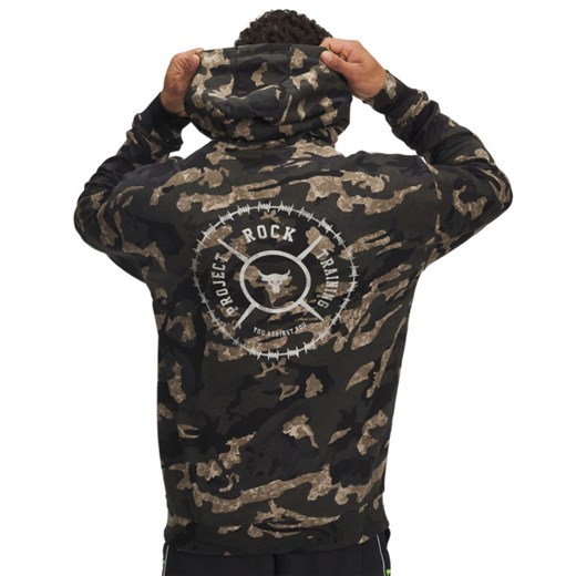 Męska bluza dresowa nierozpinana z kapturem Under Armour Project Rock AOP Terry HD - khaki ze sklepu Sportstylestory.com w kategorii Bluzy męskie - zdjęcie 180211466
